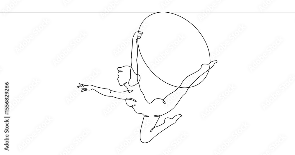 Poster continuous one line drawing circus artist with a hoop. beautiful equilibrist under the circus dome. 