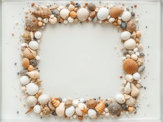 Obraz premium Decorative Sea Shell and Pebble Border on Clear Background