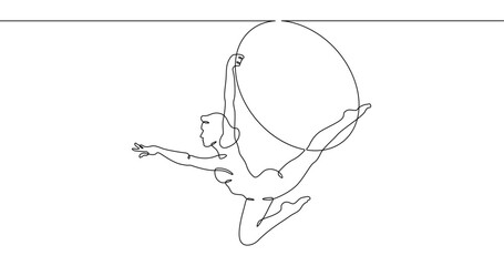 Continuous one line drawing Circus artist with a hoop. Beautiful equilibrist under the circus dome. Circus performance. One continuous line isolated minimal illustration.Not AI.