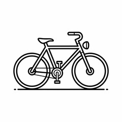 Outline drawing of a bicycle with wheels seat handlebars and pedals on a white isolated background