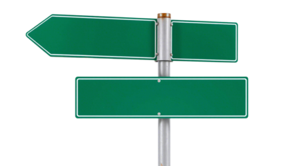 Blank Green Directional Road Signs - Navigation & Choice - Copy Space Mockup Isolated transparent background 