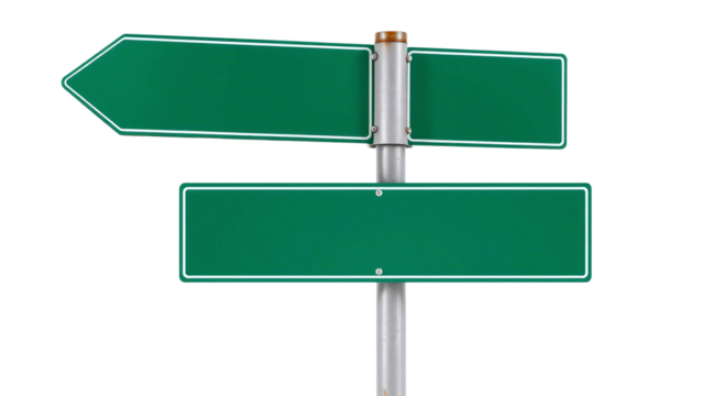 Blank Green Directional Road Signs - Navigation & Choice - Copy Space Mockup Isolated transparent background