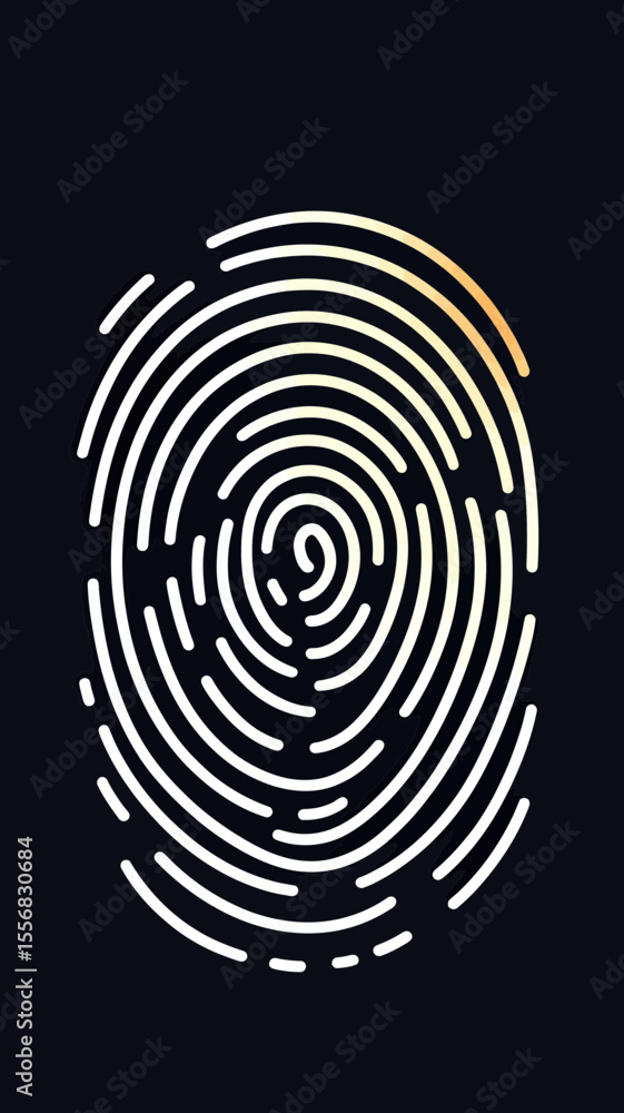 Poster minimalist fingerprint logo vector illustration with clean white lines and subtle yellow gradient on