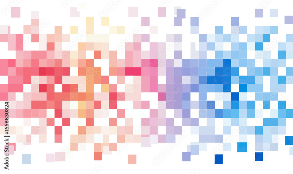 Poster abstract pixel grid pattern with gradient red to blue scattered squares on white background digital 