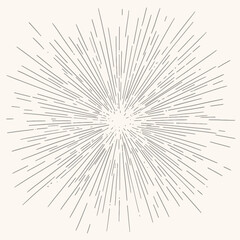 Obraz premium Hand drawn radial burst of varying length thin black lines forming abstract sunburst starburst rays in minimalist flat vector style on white background