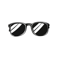 Fototapeta premium Black framed reflective sunglasses icon with bold lenses isolated on white background vector illustration minimalistic style eyewear accessory summer fashion protection from sunlight