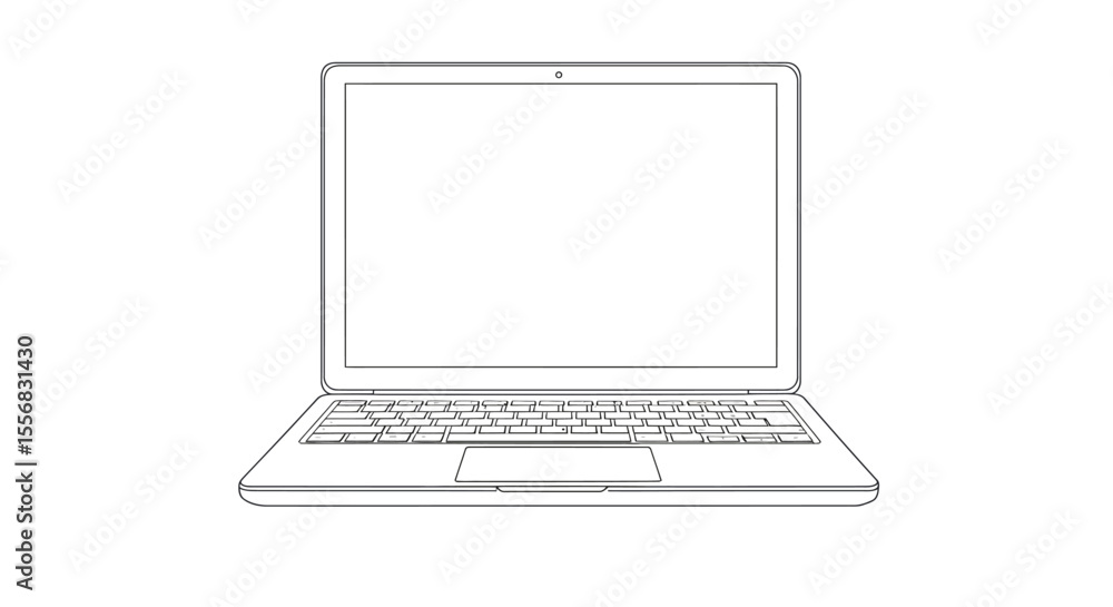 Poster a simple line drawing of an open laptop computer, showing the screen, keyboard, and trackpad.
