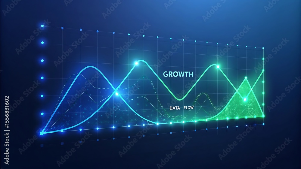 Aufkleber futuristic digital graph showing increasing growth and data flow with glowing points