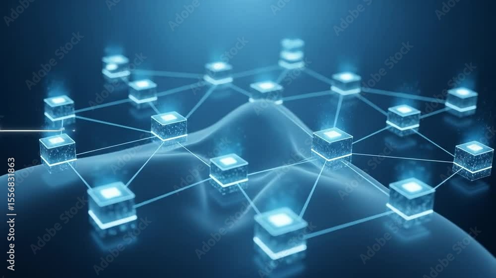 Aufkleber connecting network of data nodes with medical signal in blue