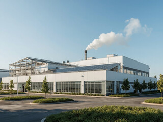 Modern Eco-Friendly Factory with Low Emissions and Solar Panels