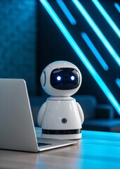 laptop and a mini toy robot