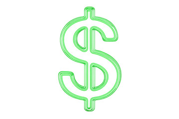 Obraz premium Bright green neon dollar sign glowing on a transparent background, perfect for representing financial concepts