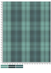 Teal and Dark Teal Plaid Fabric Swatch with Ruler Markings and Color Samples close up plaid