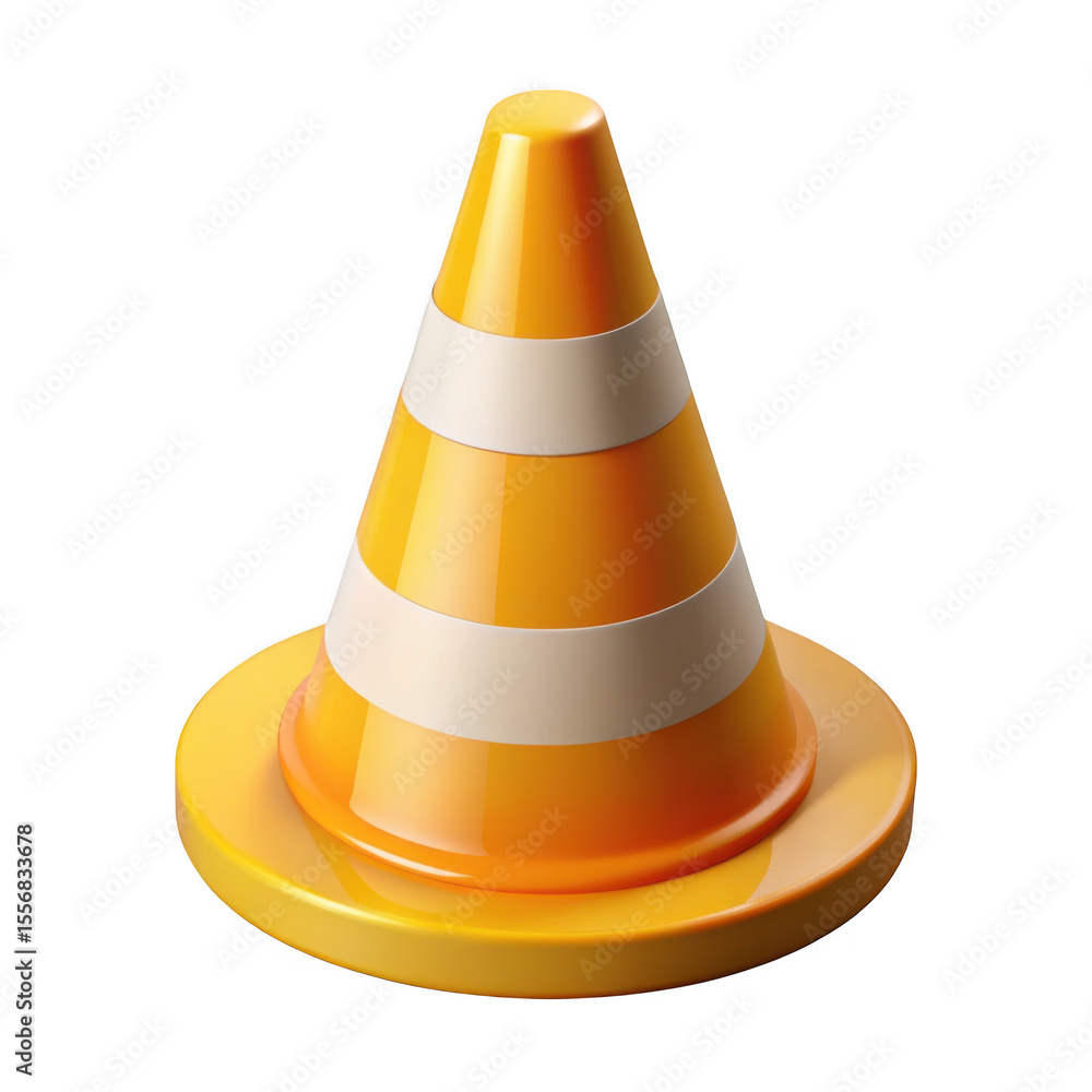 Poster 3d realistic traffic cone render isolated on transparent background