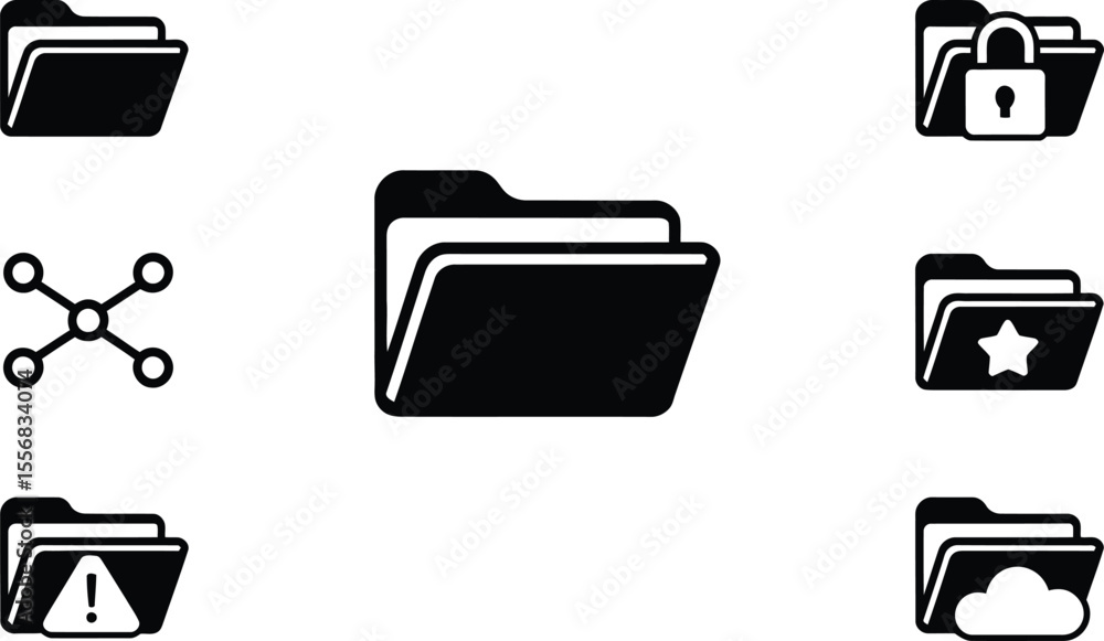 Poster black file folder icons set data security sharing cloud storage