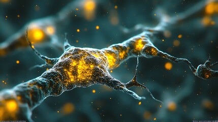 Microscopic Neuron Cell Network Glowing Synapses Neural Activity Scientific Background