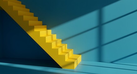 Obraz premium Abstract Yellow Staircase Ascending Towards Sunlight Minimalist 3D Design