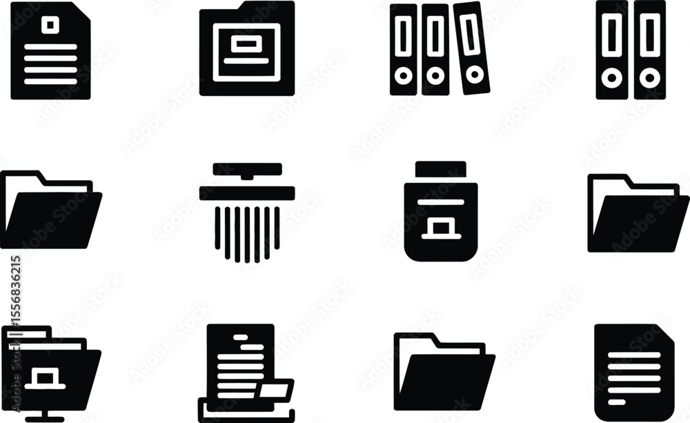 Aufkleber black and white document file folder icons set vector