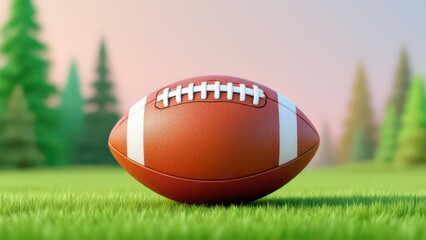Obraz premium American Football on Green Grass with Distant Trees and Soft Lighting