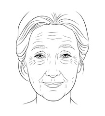 Bashful Grandmother Face Line Art