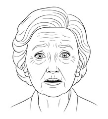 Confused Grandmother Face Line Art