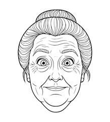 Awkward Grandmother Face Line Art