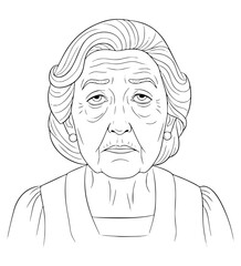 Bored Grandmother Face Line Art