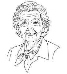 Confident Grandmother Face Line Art