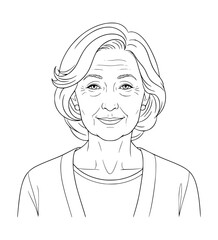 Calm Grandmother Face Line Art