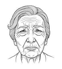 Cringing Grandmother Face Line Art