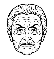 Disgusted (Severe) Grandmother Face Line Art