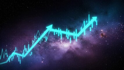 Abstract representation of financial growth with a rising graph in a cosmic space background - Powered by Adobe