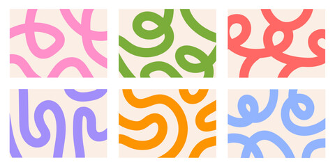 Abstract set horizontal backgrounds with dynamic linear waves. Trendy vector illustration in style retro
