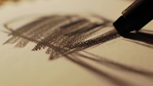 Drawing sketch with pen on paper, close up
