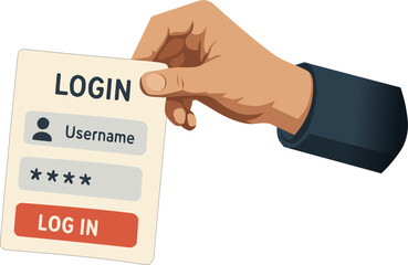 Phishing Concept Illustration, Hand Holding Login and Password Access Card