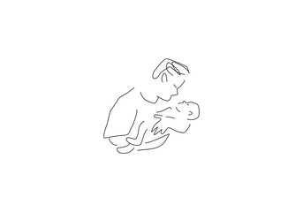  line art illustration captures a tender embrace between an adult figure and a small child. 