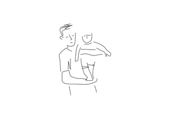  line art illustration captures a tender embrace between an adult figure and a small child. 