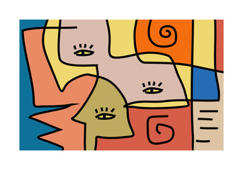 abstract illustration featuring multiple intertwined faces or facial elements