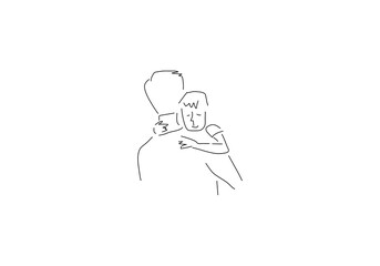  line art illustration captures a tender embrace between an adult figure and a small child. 