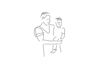  line art illustration captures a tender embrace between an adult figure and a small child. 