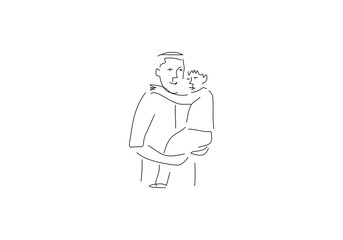  line art illustration captures a tender embrace between an adult figure and a small child. 