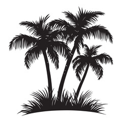 Obraz premium coconut tress silhouette on white background black color line art