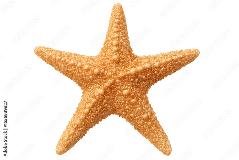 Poster close-up of an orange starfish, showing its textured surface and five arms, isolated on a transparen
