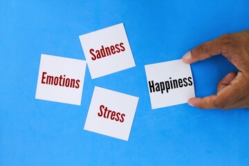 Sadness, emotions, sadness and happiness words. human emotions that play significant roles in our...