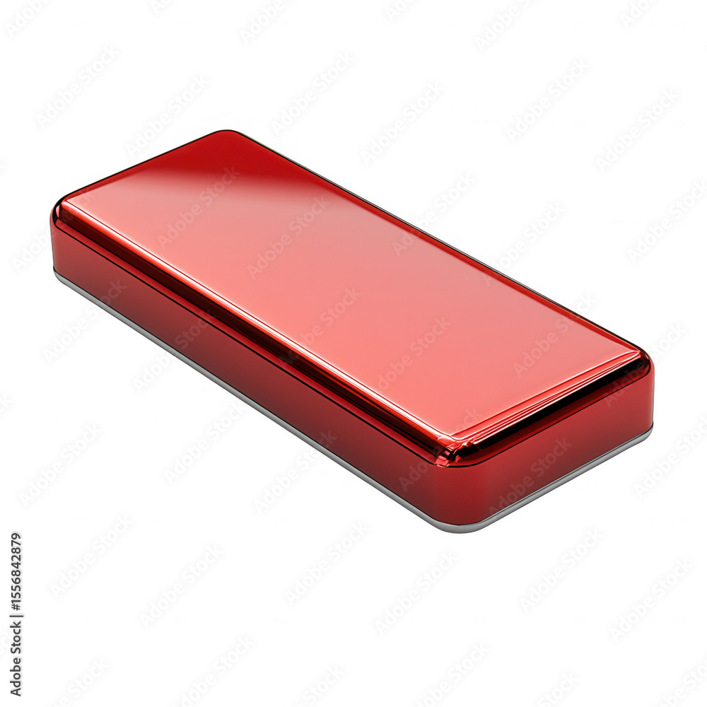 Aufkleber shiny metallic red rectangular prism with rounded edges and a silver trim isolated on transparent ba