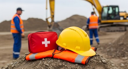 Construction Site Safety Ensuring Worker Well-being with First Aid and Protective Gear