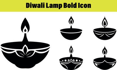 Collection of traditional Diwali oil lamp icons in a bold silhouette style isolated on transparent background