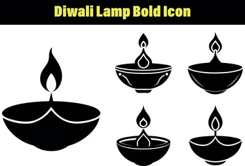 Collection of traditional Diwali oil lamp icons in a bold silhouette style isolated on transparent background