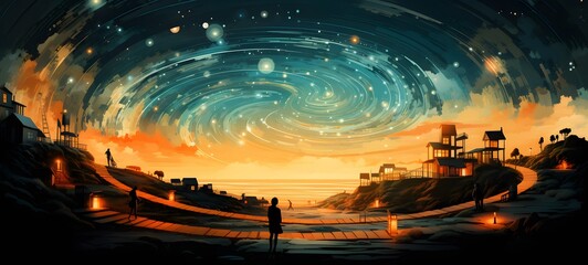 pop surreal unreal silhouettes spiral towards HubGoblin,ai generatif