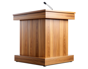 Modern Wooden Podium with Built in Microphone Front View isolated on transparent background PNG